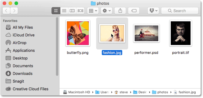 تنظیم فتوشاپ بعنوان ویرایشگر تصویر پیش فرض در Mac OS X - کنترل-کلیک روی تصویر کوچک عکس JPEG