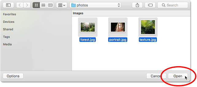 باز کردن چند تصویر به عنوان لایه ها در فتوشاپ - باز کردن تصاویر انتخاب شده