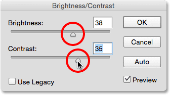 تنظیمات Brightness/Contrast ( انتخاب Brightness/Contrast در فتوشاپ )