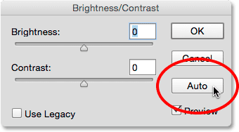کلیک بر دکمه Auto  ( انتخاب Brightness/Contrast در فتوشاپ )