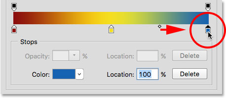 مقدار 100 درصد برای موقعیت مکانی رنگ آبی ( آموزش تغییر رنگ Gradient )