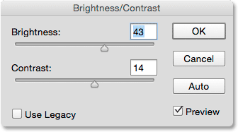 مقدار خودکار تنظیم شده برای Brightness/Contrast ( انتخاب Brightness/Contrast در فتوشاپ )