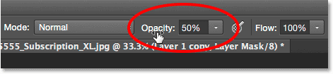 کاهش مقدار opacity ( افزودن یک Color Overlay در فتوشاپ )
