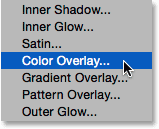 انتخاب color overlay از میان سایر استایل ها ( افزودن یک Color Overlay در فتوشاپ )