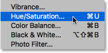 انتخاب hue/saturation ( آموزش تغییر Blend Mode به Screen )