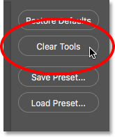 دکمه clear tools ( آشنایی با میانبرهای نوار ابزار در فتوشاپ )