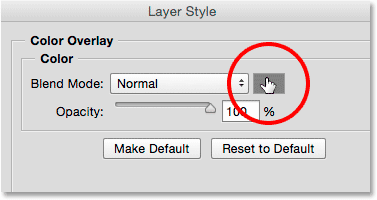 کلیک بر روی color swatch در کادر Layer Styles ( افزودن یک Color Overlay در فتوشاپ )