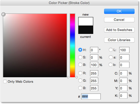 انتخاب رنگ سفید از Color Picker ( تغییر رنگ خطوط شبکه به سفید در فتوشاپ )