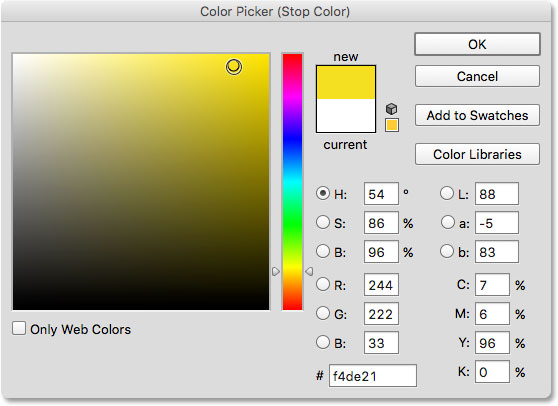 انتخاب رنگ زرد از color picker ( آموزش تغییر رنگ Gradient )