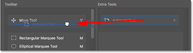 کشیدن artboard tool به زیر move tool ( ایجاد یک ابزار مستقل در فتوشاپ )