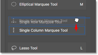 انتقال Single Column Marquee Tool به بالا ( ایجاد یک ابزار مستقل در فتوشاپ )