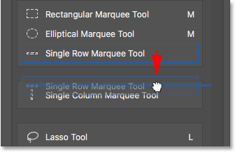 درگ کردن Single Row Marquee Tool ( ایجاد یک ابزار مستقل در فتوشاپ ) ساخت گروه جدیدی از ابزارها