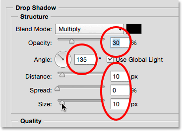 تنظیمات Drop Shadow ( افزودن یک Color Overlay در فتوشاپ )