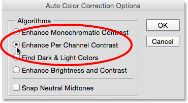 انتخاب Enhance Per Channel Contrast ( آموزش ارتقاء Auto Levels Adjustment در فتوشاپ )