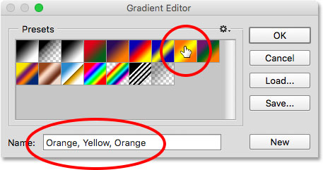 gradient editor presets ( باز کردن ویرایشگر Gradient )