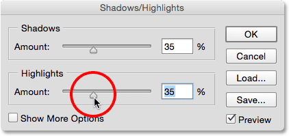 مقدار 35 برای روشنایی تصویر ( آموزش کار با Shadows/Highlights در فتوشاپ )