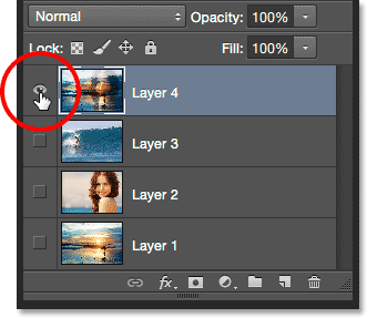 آیکون visibility لایه Layer 4 ( چرا نمی توانیم Blend Modes ها را ترکیب کنیم؟ )