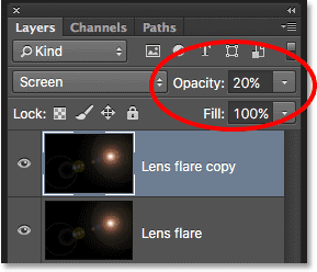 تنظیم مقدار Opacity ( آموزش تغییر Blend Mode به Screen )