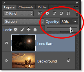 کاهش مقدار Opacity به 80 ( آموزش تغییر Blend Mode به Screen )