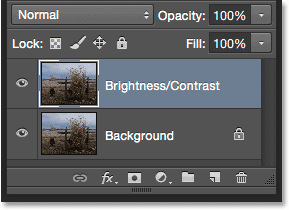 تغییر نام لایه به عنوان Brightness/Contrast ( انتخاب Brightness/Contrast در فتوشاپ )