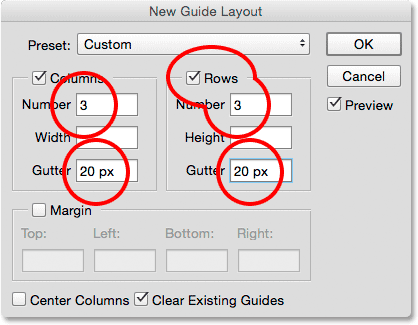 تنظیمات Guide Layout ( انتخاب New Guide Layout در فتوشاپ )