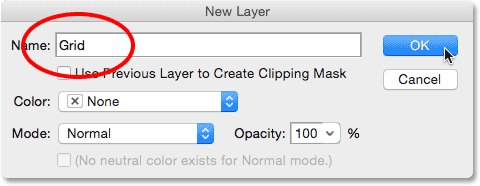 کادر New Layer ( آموزش روشن کردن Grid در فتوشاپ )