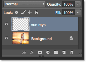 لایه جدید  "sun rays" افزوده شده است ( استفاده از فیلتر Clouds در فتوشاپ )
