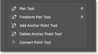 یک گروه از ابزارهای Pen ( آشنایی با میانبرهای نوار ابزار در فتوشاپ )