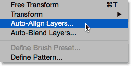  Edit > Auto-Align Layers ( بارگیری دو تصویر در یک سند در فتوشاپ )