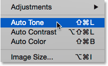 Image > Auto Tone ( انتخاب دستور Auto Tone در فتوشاپ )