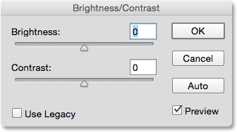 کادر Brightness/Contrast ( انتخاب Brightness/Contrast در فتوشاپ )