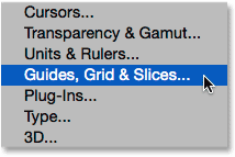 انتخاب Guides, Grid & Slices ( آموزش روشن کردن Grid در فتوشاپ )