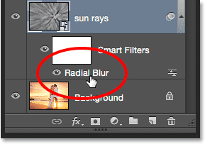 انتخاب radial blur smart filter ( افزودن یک فیلتر تنظیم در فتوشاپ )