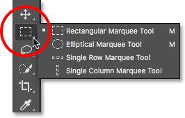 زیر ابزارهای ابزار  Rectangular Marquee Tool ( انتخاب ابزارها و حذف ابزار از Toolbar )
