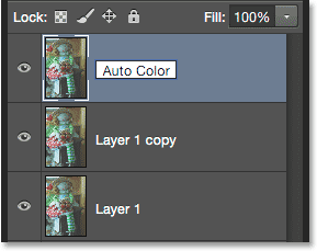 تغییر نام "Layer 1 copy 2" به "Auto Color" ( انتخاب دستور Auto Contrast در فتوشاپ )