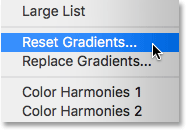 انتخاب گزینه Reset Gradients ( باز کردن ویرایشگر Gradient )