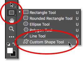 انتخاب custom shape tool ( کشیدن یک شکل سفارشی در فتوشاپ )