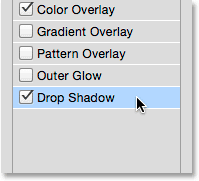 انتخاب Drop Shadow ( افزودن یک Color Overlay در فتوشاپ )