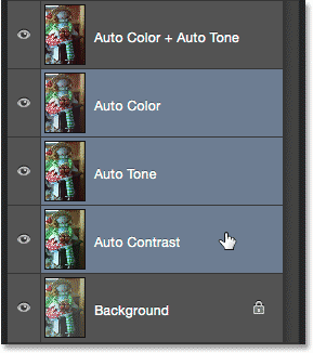 انتخاب سه لایه برای حذف ( انتخاب دستور Auto Tone در فتوشاپ )