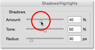 Shadows>Amount ( آموزش تنظیمات Shadows/Highlights در فتوشاپ )
