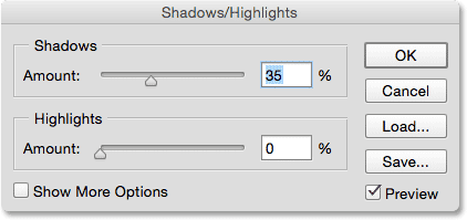 کادر تنظیمات Shadows / Highlights ( آموزش کار با Shadows/Highlights در فتوشاپ )