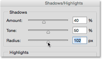 اعمال گزینه های Shadows ( اجرای Shadows/Highlights به عنوان یک فیلتر هوشمند )