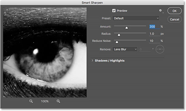 کادر smart sharpen در Photoshop cc2015 ( تغییر رنگ تم در فتوشاپ )