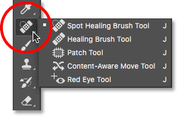 زیر ابزارهای ابزار Spot Healing Brush Tool ( انتخاب ابزارها و حذف ابزار از Toolbar )