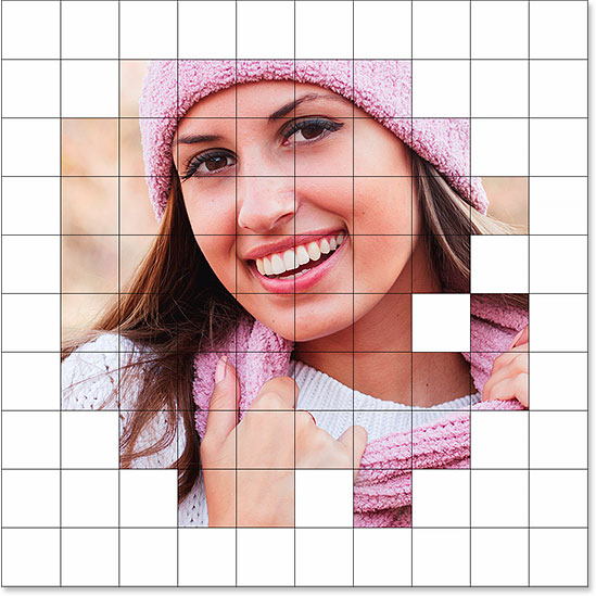 مربع های انتخاب شده با رنگ سفید پر شده اند ( انتخاب لایه Grid در فتوشاپ )