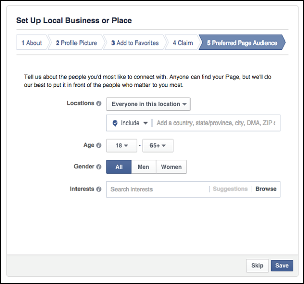 تنظیمات صورت گرفته برای یک صفحه مرتبط با یک کسب و کار محلی در فیسبوک ( آموزش تنظیم صفحه کسب و کار در فیسبوک )