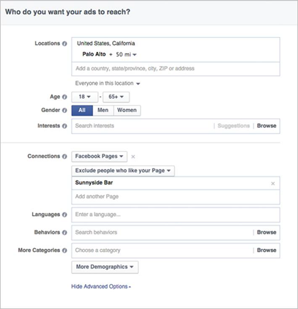 استفاده از گزینه های هدف در شناسایی مخاطبان ( شناسایی مخاطبان هدف در بازاریابی فیسبوکی )
