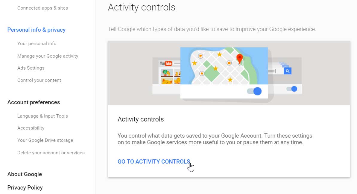 کلیک روی Go To Activity Controls ( تنظیم سوابق جستجو و داشبورد گوگل با کمک گوگل اکانت )