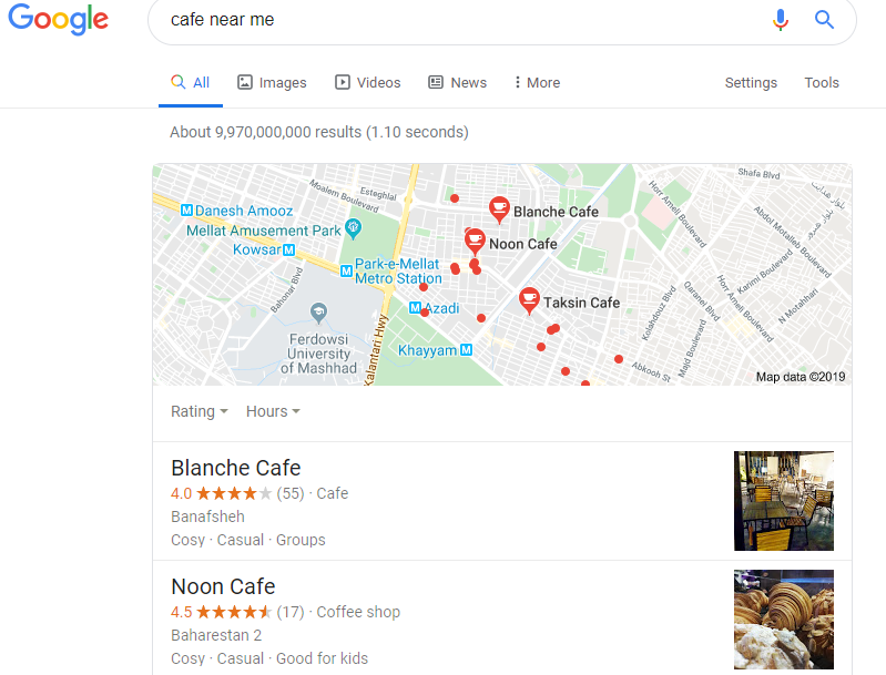 cafe near me ( ویژگی های پنهان گوگل برای جستجوی کارآمدتر )