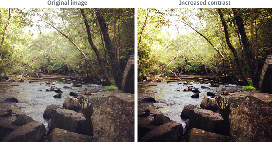 مقایسه یک تصویر با دو با میزان کنتراست متفاوت ( روشنایی، کنتراست، رنگ و وضوح در تصاویر )